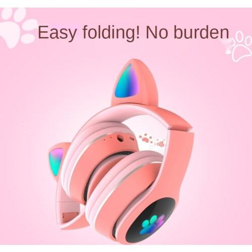 New wireless headset cute cat ears LED running lamp headphone can be inserted with cartoon game headset audiophile headphones