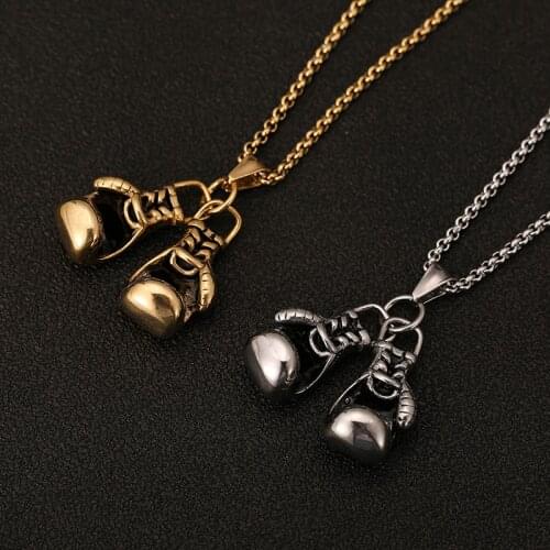 Customized logo Boxing Gloves Pendant Charm Name Necklace Hip Hop Stainless Steel Gold/Silver Coating Creativity Gift Jewelry