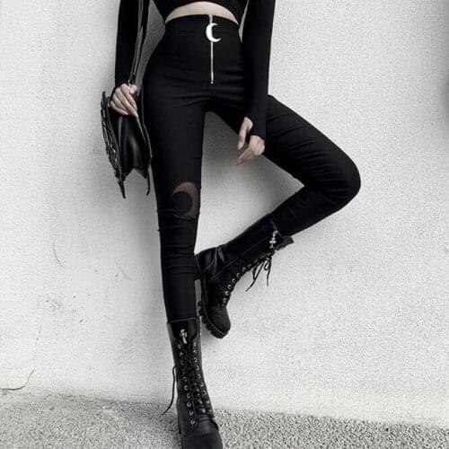 Gothic Pants Women Moon Patchwork High Waist Skinny Trousers 2020 Punk Style Womens Pencil Pants Sexy Female Elastic Leggings