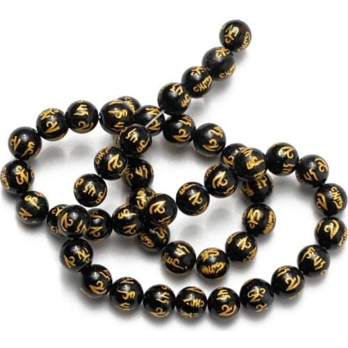 Wholesale Black Agates Natural Stone Beads Mantra Loose Beads Needlework for Jewelry Making 6mm 8mm 10mm 12mm DIY Bracelet