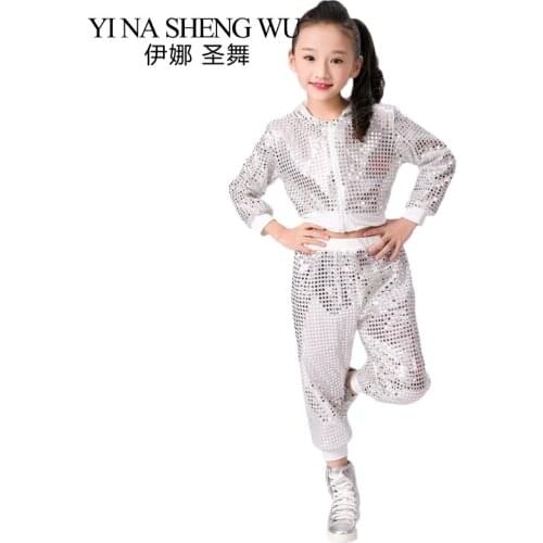 Children Jazz Dance Costumes New Dance Performance Sequin Hip-hop Set Kids Dance Top Pants Shining Jazz Dancewear For Boys Girls