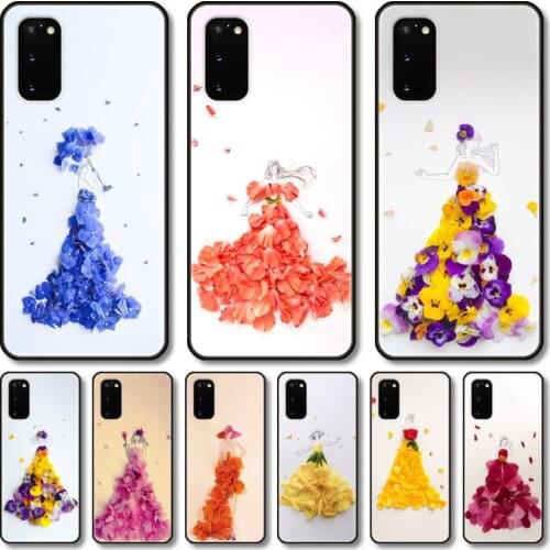 Girl and flowers Phone Case For Samsung Galaxy Note S 21 20 10 9 8 E Lite FE UW Ultra 5G PRO Black Shell Cover