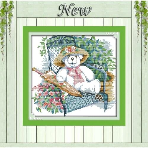 The elegant little white bear flowers painting counted Print on canvas DMC 11CT 14CT Cross Stitch Needlework kits embroider Sets