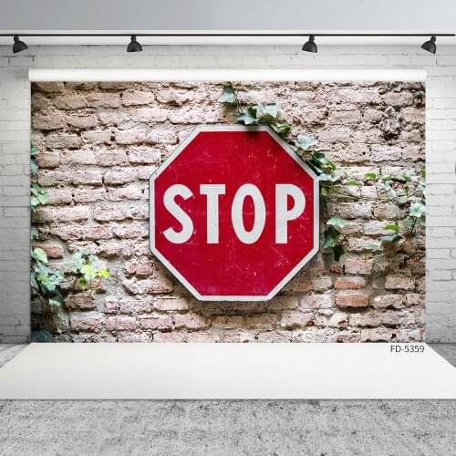 Old Brick Wall Stop Sign Backdrops Party Baby Child Portrait Poster Toy Pet Photography Backgrounds Photocall Photo Studio Props