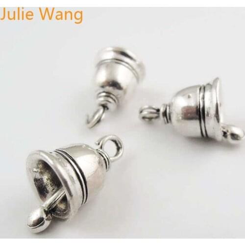 Julie Wang 25PCS Small Bell Shape Charms Antique Silver Color Alloy Pendant Jewelry Making Necklace Bracelet Findings Accessory