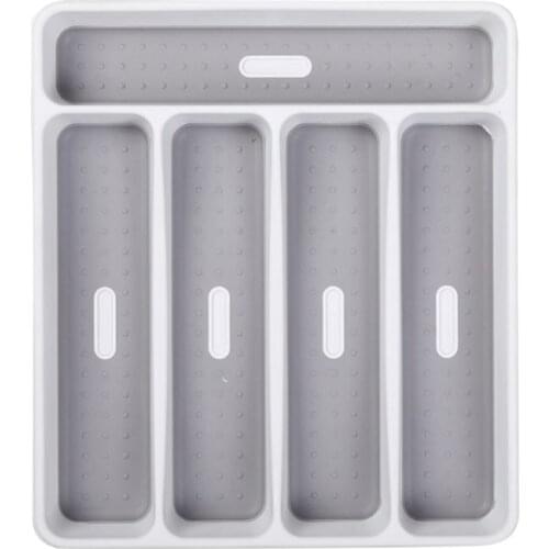 Classic Small Silverware Tray White 5-Compartments Icons help sort Flatware, Utensils and Cutlery Soft-grip Lining and Non-slip
