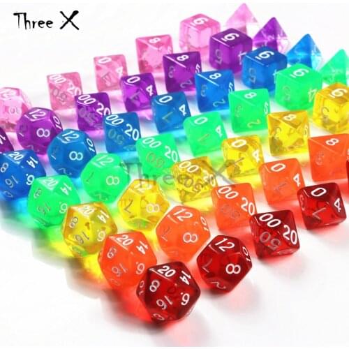 Colorful Top Quality Dice Set of 7 Translucent Sided D4 D6 D8 D10 D12 D20 for DND Dados Rpg Boardgame