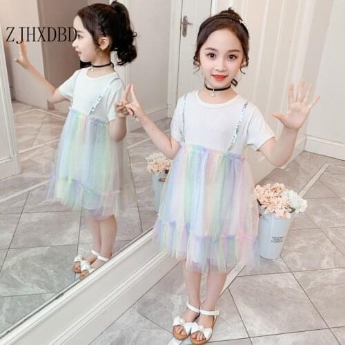 Girls' Dresses Summer 2020 New Childrens Wear Princess Dress Childre Girls Summer Dresses Fluffy Sequined Kid Lace Mesh Clothes