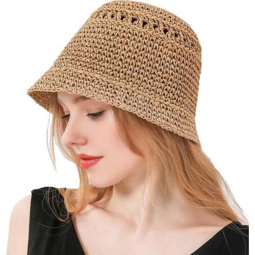 MAXSITI U Summer Breathable Hat Hand Crocheted Straw Bucket Hat Women Fashion Wide Leisure Fisherman Basin Cap Simple Straw Hats