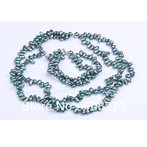 New Free Shipping Natural Pearl Jewelry Set 2Rows Genuine 6-9mm Peacock Baroque Cultured Freshwater Pearl Necklace Bracelet