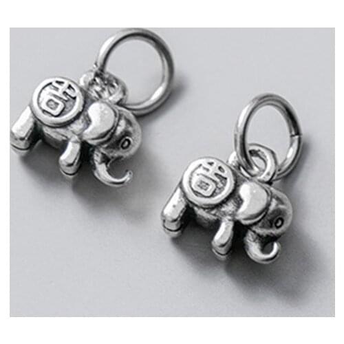 925 Sterling Silver Vintage Lucky Elephant Charms Matte Silver Fancy Small Dangle Pendant For Women Men DIY Jewelry Making Gift