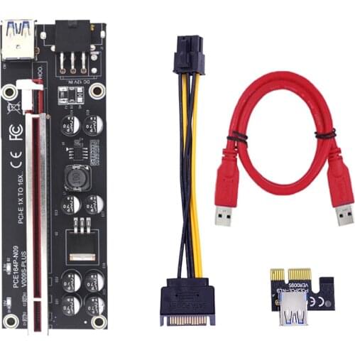 VER009S Plus PCI-E Riser Card 009S PCI Express PCIE 1X to 16X Extender 1M 0.6M USB 3.0 Cable SATA to 6Pin Power for Video Card