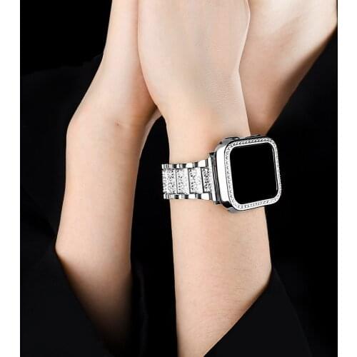 Band + Case Metal Strap For Apple Watch Series 6 Strap 40mm 44mm Diamond Ring 38mm 42mm Stainless Steel Bracelet iwatch 6SE431
