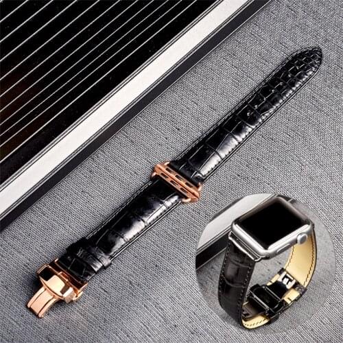 Top Quality Genuine Alligator Band for Apple Watch 6 SE 5 4 3 2 1 44mm 40mm iWatch Strap 42mm with Butterfly Buckle Bracelet