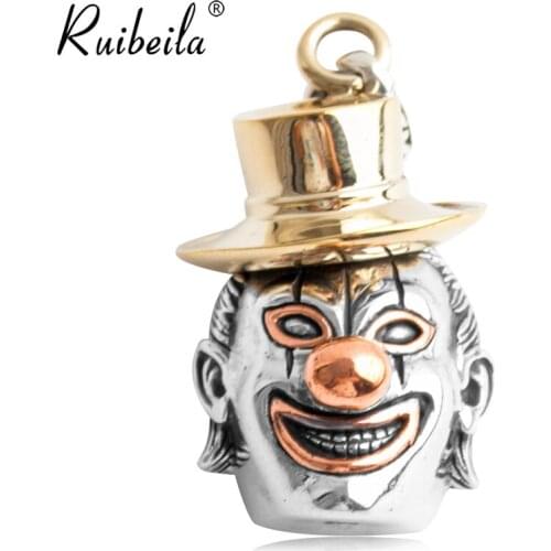 Ruibeila925 argent dessin animé clown avatar pendentif personnalité des hommes collier rétro Halloween cadeau pour hommes