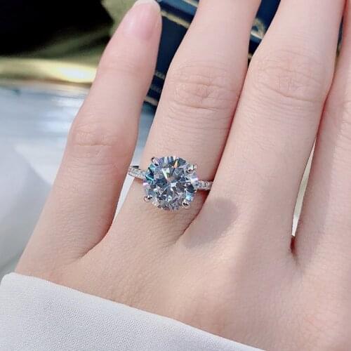 S925 Silver Classic Four Prong Wedding Engagement Ring Micro-set 4CT Simulation SOAN Stone Diamond Ring Jewelry Anniversary Gift