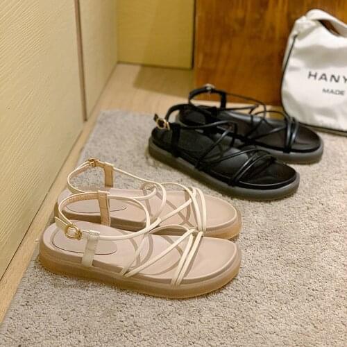 Womens shoes thick-soled Roman sandals women 2021 new summer beach cross straps thin strap flat-bottom womens shoes