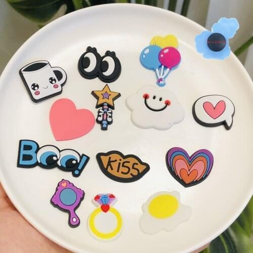 Mix 50Pcs PVC Shoe Charms Heart Balloon Shoe Decoration Accessories Shoe charms for Croc Jibz DIY Wristbands Kids Gift Free Ship