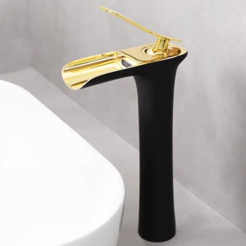 Basin Faucet Gold Waterfall Faucet Brass Bathroom Faucet White Bathroom Basin Faucet Mixer Tap Hot and Cold White Sink faucet