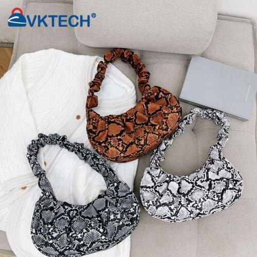 Fashion Women Pleated Snake Pattern Printing Shoulder Underarm Bag Casual Ladies PU Leather Small Handbags Purse