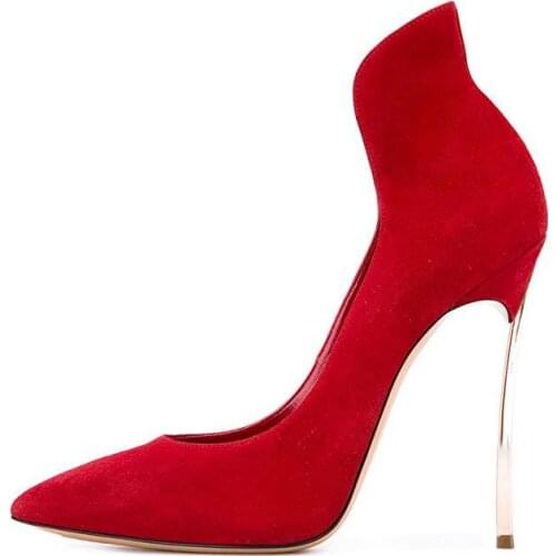 Sexy Metal Thin Heels Office Red Shoes Women Pumps Fashion 12 CM High Heels Shoes Womens Pointed Toe Wedding Dress Shoes