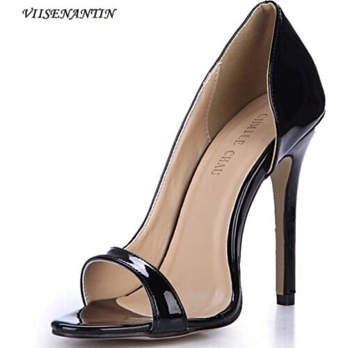 Sexy High-heeled Shoes Black Pearl Light Shallow Mouth Side Empty Queen Shoes Fish Mouth Simple High-heeled Womens Shoes