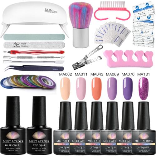 MEET ACROSS UV LED Lamp For Manicure Set Semi Permanant Gel Nail Polish Top and Base Varnish Nail File Nail Art Tools Set