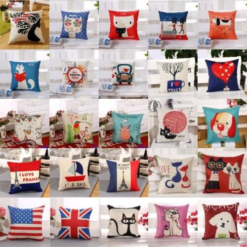 Vintage Cotton Linen Pillow Case Waist Throw Cushion Case Soft Back Cushion Room Gifts Single Sides Printing