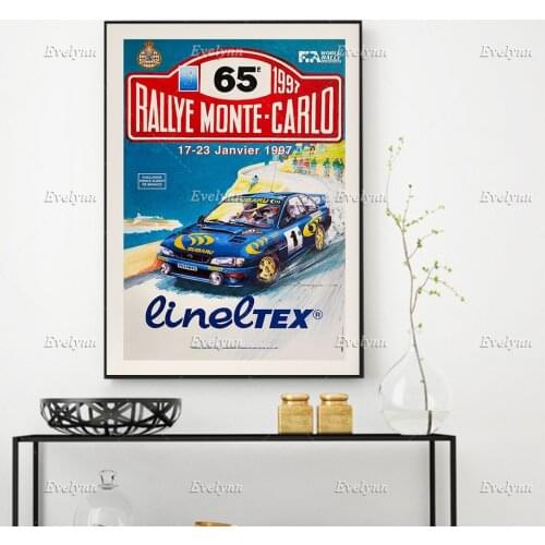 Vintage Sport Rally Monte Carlo Poster 1997 /65 Monte Carlo Subaru /Automotive Wall Art Prints Home Decor Canvas Floating Frame
