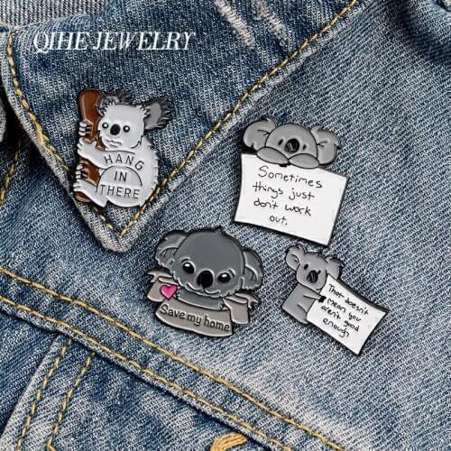 QIHE JEWELRY Lovely Koala Bear Enamel Lapel Pins You Are Good Enough Brooches Badges Fashion Cute Animals Gifts For Friends
