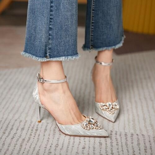High Heels Womens 2021 New Pointy Stiletto Wedding Shoes Rhinestone Wedding Shoes Ladies Shoes