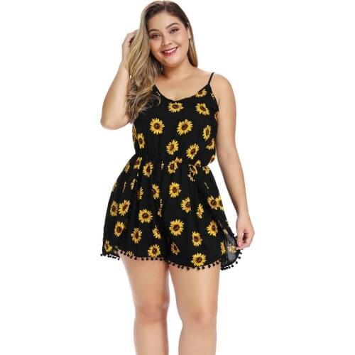 Plus Size XL-4XL Women Wide Leg Short Pants Playsuits Sunflower Bohemian Lace Up Short Jumpsuits Sexy Bodysuits Beach Wear New