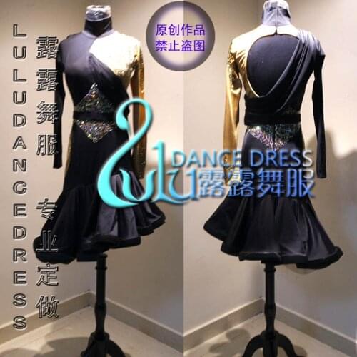 Women Ballroom Salsa Rhythm Latin Rumba Dance Dress US 10 UK 12 black dance latin dance dress