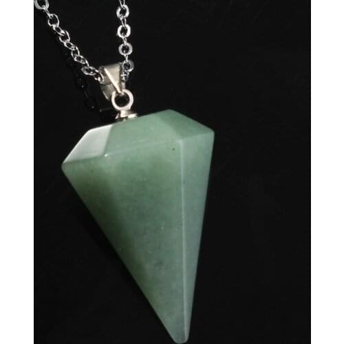 100-Unique Natural Green Aventurine Hexagon Pyramid Reiki Pendulum Pendant Charms Healing Chakra Amulet Jewelry