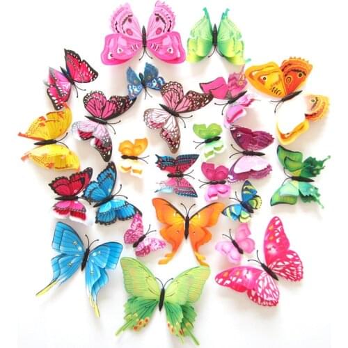 12 Pieces Double-layers 3D Butterfly Wall Sticker with Magnet Bedroom Decor Large Wall Decor Home Office Decor Wall Decals