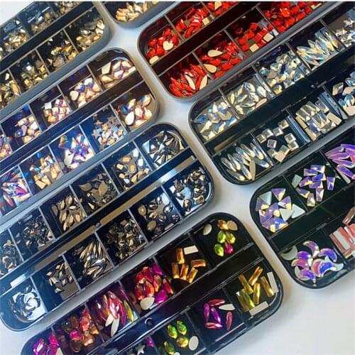 12Grids Multicolor Mixing Nail Rhinestone Crystal Star Heart Diamond DIY Craft Diamond Manicure nail art Tool nails Decoration