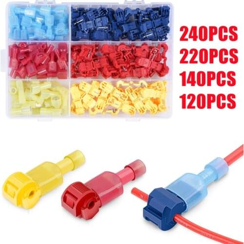 240/220/140/120PCS Electrical Quick Cable Connectors Snap Splice Lock Wire Terminal T-Tap Male Spade Crimp Connectors Kit