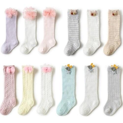 3 Pairs / lot Newborn Socks Thin Section Baby Knee Socks Boys and Girls Cartoon Breathable Mesh Socks Newborn Stockings