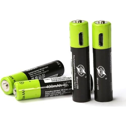 4pcs/lot Znter AAA 400mAh USB Lipo Rechargeable Battery With USB Charging Cable Lithium Polymer li-ion li-po Batteries
