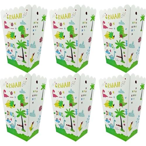 6pc Dinosaur Party Paper Popcorn Boxes Gift Box Candy Cookies Bags 1st Kids Birthday Party Decoration Baby Shower Party Supplies