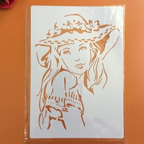 A4 DIY Stencils Wall Painting Scrapbook Coloring Embossing Album Decorative Paper Card Template,wall letter cake Girl beauty