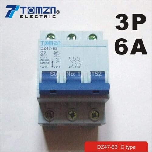 3P 6A 400V~ 50HZ/60HZ Circuit breaker MCB C TYPE