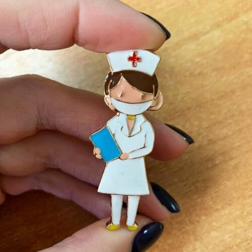 Cartoon Nurse Girl Shape Brooch Pin Medical Jewellery Gift for Doctor/Graduation Student Enamel Brooch Cute Gold Pins Metal