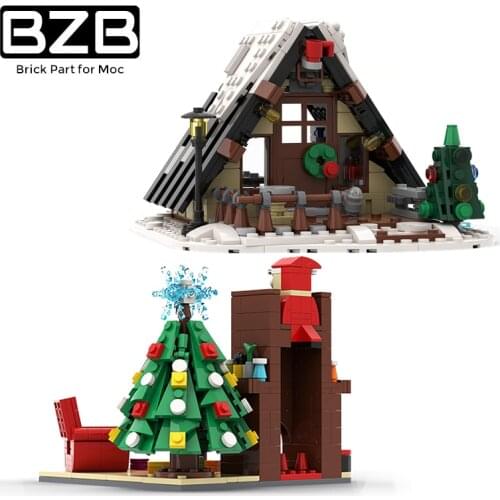 BZB MOC Christmas House Wooden House Santa Claus Christmas Tree Building Blocks Home Decoration Kids Toys DIY Xmas Best Gifts
