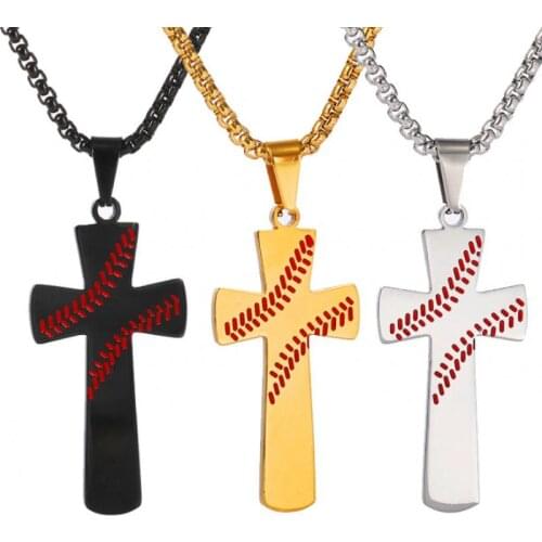 Religious Christ Cross Stainless Steel 4:13 Bible Baseball Cross Pendant Necklace