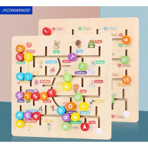 Wooden Maze toy Montessori Educational Wood Toys English Words Learning Maze Pairing alphabet Numerals Cognition Wooden Toys