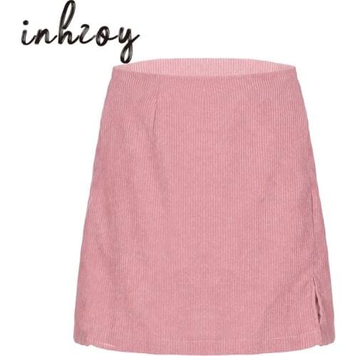 Women Girls Vintage Casual Corduroy Solid Color High Waist Zipper Side Split Bodycon Miniskirt Spring Autumn Y2k Egirl Skirts