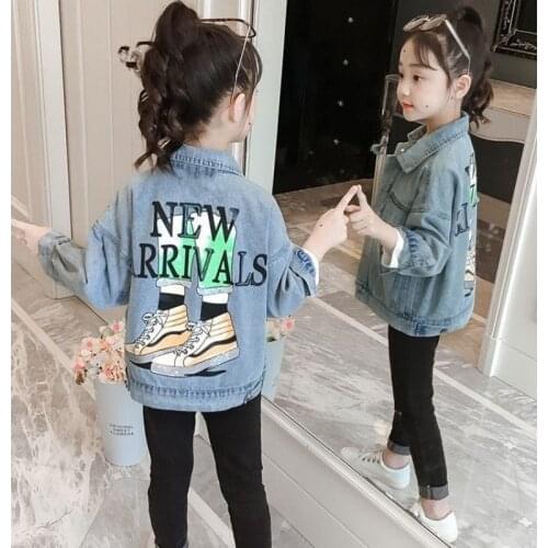 Spring Boy Girls Printed Letters Denim Jacket Teens Outerwear New Fashion Girls Jackets Coats Kid Clothing Kids Fall Jean Jacket