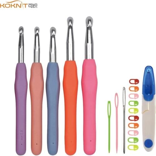 KOKNIT 5 Mix Big Size Crochet Hooks Set Soft Handles 6.5/7.0/8.0/9.0/10.0mm Crochet Needles Knitting Needle Set For Chunky Yarns