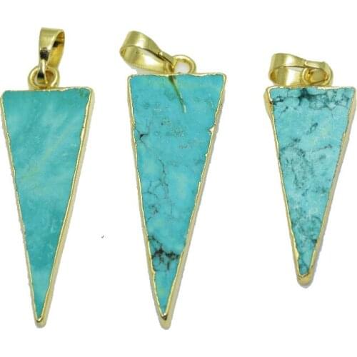 2020 Big triangle stone pendant male charm lots green turquoises natural stones jewelry making vintage chakra long gold healing
